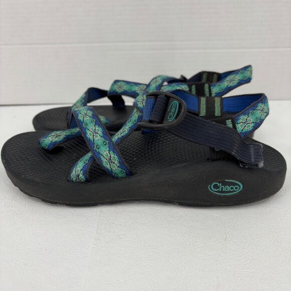 Chaco Classic Sport Sandals Womens Size 8 Blue Green Aztec Toe Wrap - Picture 3 of 7